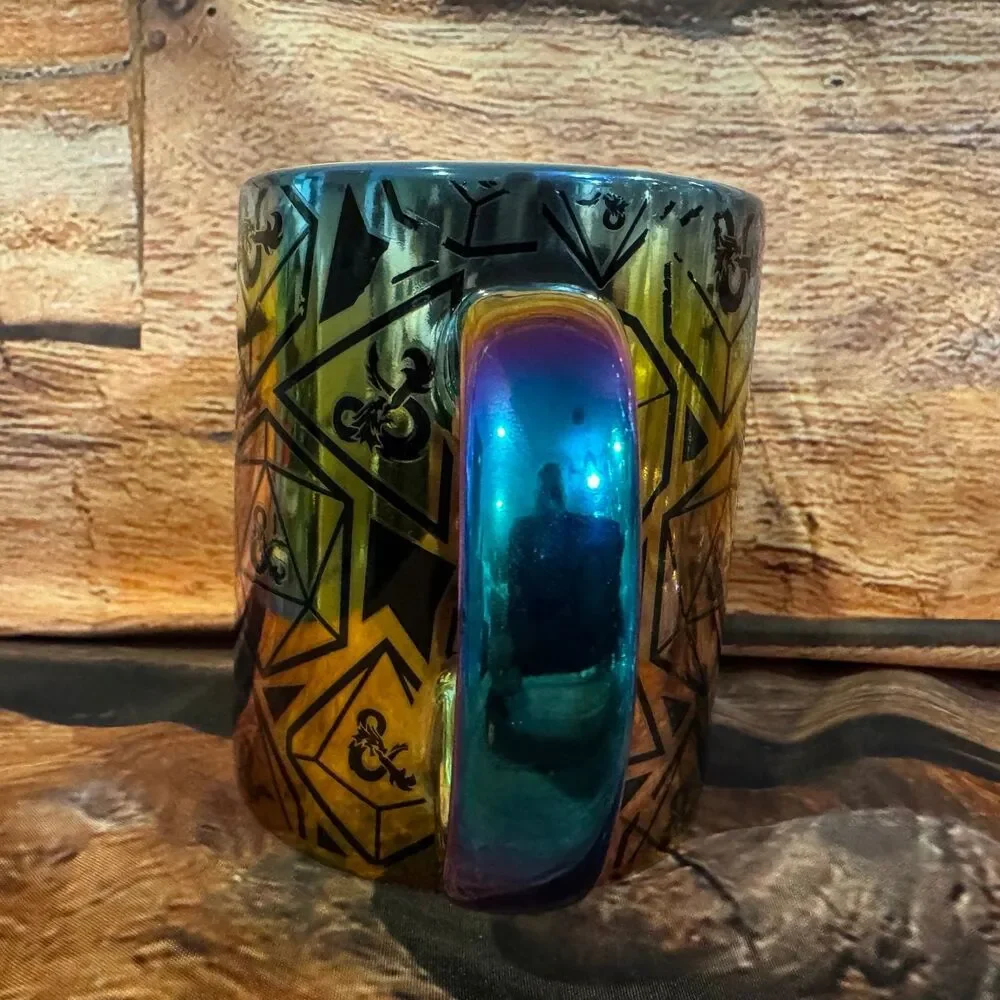 Dungeons & Dragons Mug Rainbow Iridescent 12oz Dice Pattern Ceramic Licensed